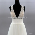 Vestidos De Novia A Line V Neck Tulle Plus Size Beach Bridal Gowns leaf wedding dress applique